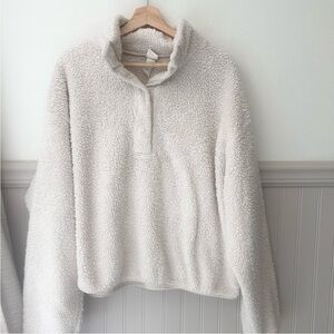 H&M Cozy Cream Sherpa Pull Over Sweatshirt Womens Size Large